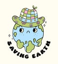 Retro Earth Day, melted globe Pastel Doodle Drawing Cartoon Character, shirt design printable
