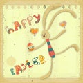 Retro Easter Card with Bunny Royalty Free Stock Photo