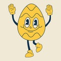 Retro easter egg mascot. Cute character in trendy retro 60s 70s cartoon style