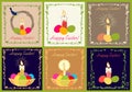 Retro Easter greeting cards collection with candle and painted eggs