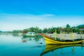 Retro effect image boats moored on Bang Kao beach