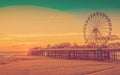 Retro Effect Photo Filter: Blackpool Central Pier and Ferris Wheel, Lancashire, England, UK Royalty Free Stock Photo