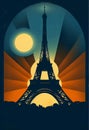 Retro Eiffel Tower in Paris. Sunset on the Champs Elysees. Evening Paris. Royalty Free Stock Photo