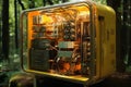 retro electronic device for scientific research and measurements, a close-up object in a forest