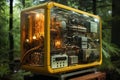 retro electronic device for scientific research and measurements, a close-up object in a forest
