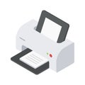 Retro electronic printer device technology paper document printing at home office isometric vector