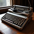 retro electronic typewriter device, steampunk - generated by ai Royalty Free Stock Photo