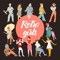 Retro Elegant Women Collection. Vintage Style Ladies Set. Royalty Free Stock Photo