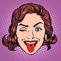 Retro Emoji tongue woman face