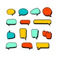 Retro empty comic bubbles in bright colors or speech and thought icon set on isolated white background. Pop art style, vintage Royalty Free Stock Photo