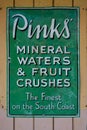 Retro Enamel sign. Pinks` Mineral Waters & Fruit Crushes.