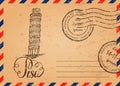 Retro envelope with stamps, Leaning tower of Pisa