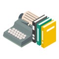 Retro equipment icon isometric vector. Vintage typewriter book in colorful cover Royalty Free Stock Photo