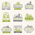 Retro farm market signs. Vintage fresh organic food vector labels with harvest field Royalty Free Stock Photo