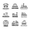 Retro farm and organic products vector emblems and logos. Vintage line farming labels