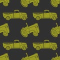 Retro farm tractor and old pickup seamless pattern Royalty Free Stock Photo