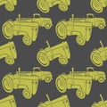 Retro farm tractor and old pickup seamless pattern Royalty Free Stock Photo