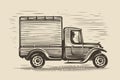 Retro farm truck sketch. Farming vintage vector illustration