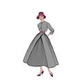 Retro fashion dressed woman 1950`s 1960`s style: Stylish young lady in vintage clothes. Autumn Fashion party silhouettes from Royalty Free Stock Photo