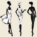 Retro fashion models in sketch style fall winter