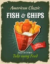 Retro Fast Food Fish And Chips Poster Royalty Free Stock Photo