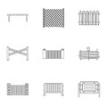 Retro fence icons set, outline style