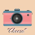 Retro film camera vector illustration with cheese text on a light background