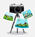 Retro Film Photo Camera on Tripod with Pictures