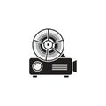 Retro film projector icon, with a circular reel and a rectangular base Royalty Free Stock Photo