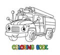 Retro fire truck or fire engine. Coloring book Royalty Free Stock Photo