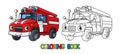 Retro fire truck or fire engine. Coloring book Royalty Free Stock Photo