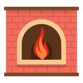 Retro fireplace icon, cartoon style