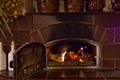 Retro fireplace in the rustic kitchen