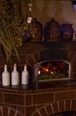 Retro fireplace in the rustic kitchen