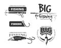 Retro fishing club vector badges, labels, logos, emblems