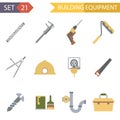 Retro Flat Building Equipment Icons and