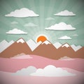 Retro Flat Design Nature Landscape Illustration Royalty Free Stock Photo