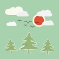 Retro Flat Design Nature Landscape Illustration Royalty Free Stock Photo