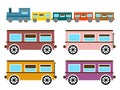 Retro Flat Design Trains Isolated on White Background