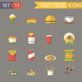 Retro Flat Fast Food Icons and Symbols Set Vector Illustration