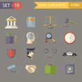 Retro Flat Law Legal Justice Icons and Symbols Set Vector Illustration