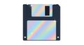 Retro floppy disk with holographic label and rainbow light reflection on white background Royalty Free Stock Photo