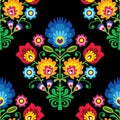 Seamless folk art vector pattern - Polish traditional repetitive design with flowers - wycinanki lowickie