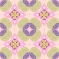 Retro floral pink and olive ornamented wallpaper pattern digitally generated