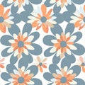 Retro Floral Seamless Pattern with Orange and Blue Daisies Royalty Free Stock Photo