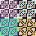 Retro floral square background granny style. Crocket knitted plaid seamless pattern patchwork flowers. Royalty Free Stock Photo