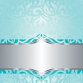 Retro floral Turquoise & silver holiday vintage invitation background design