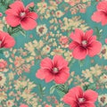 434 Retro Floral Wallpaper: A retro and vintage-inspired background featuring a floral wallpaper pattern in retro colors that ev