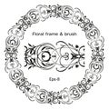 Retro flower pattern swirl decorative design element. Vintage frame border leaf scroll floral ornament engraving black Royalty Free Stock Photo