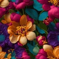 Retro Flowers Colorful Blossoms Seamless Pattern Colorful Digital Background Floral Design - ai generated